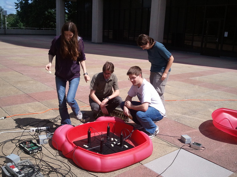 Photo of REU students working with graduate students
